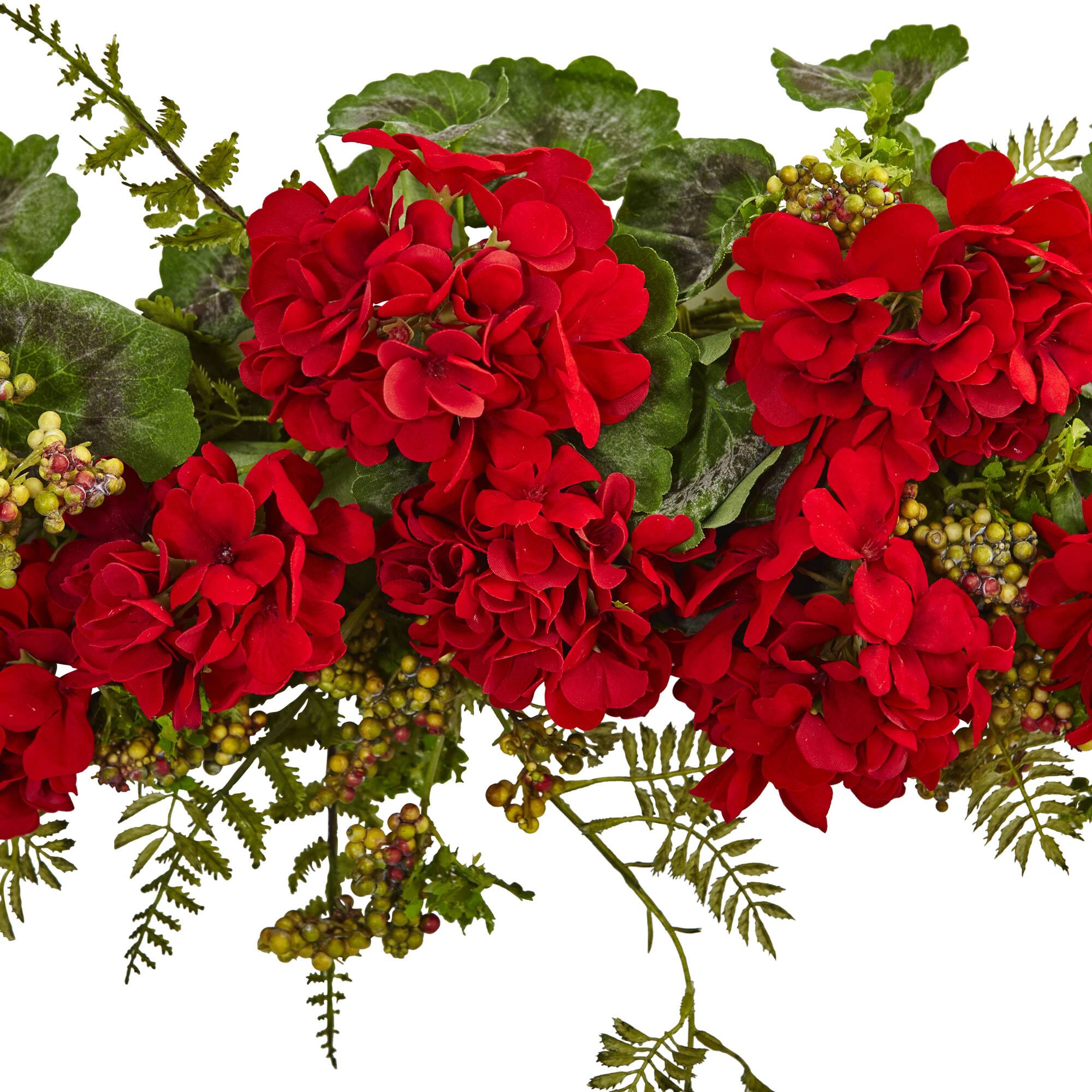 32” Red Geranium and Berry Swag